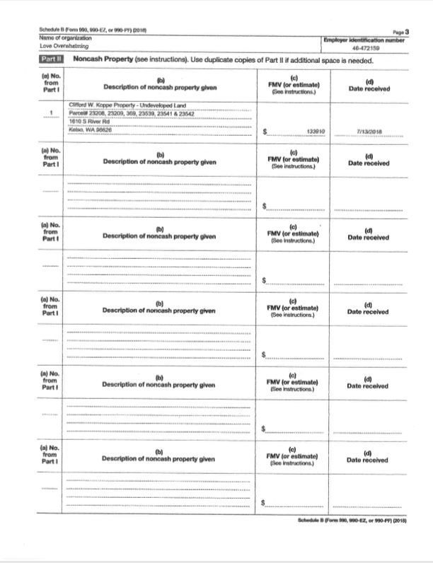 Love Overwhelming 2018 Schedule B 990